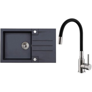 Set Alveus (dřez Rock 130 Black 91 + baterie Mintas Černá/Kartáčovaná ocel)