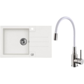 Set Alveus (dřez Rock 130 White 11 + baterie Mintas Bílá/Kartáčovaná ocel)