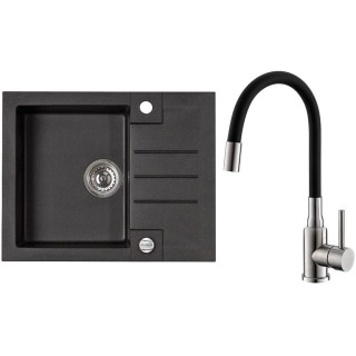 Set Alveus (dřez Rock 30 Black 91 + baterie Mintas Černá/Kartáčovaná ocel)