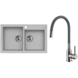 Set Alveus (dřez Rock 90 Beton 81 + baterie Mintas Beton/Kartáčovaná ocel)