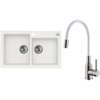 Set Alveus (dřez Rock 90 White 11 + baterie Mintas Bílá/Kartáčovaná ocel)