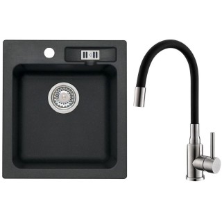 Set Alveus (dřez Victoria 20 Black 91 + baterie Mintas Černá/Kartáčovaná ocel)