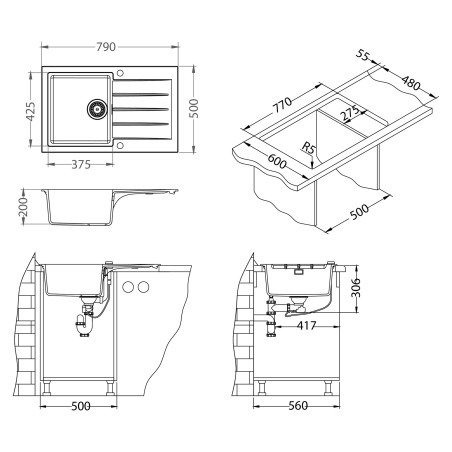Kuchyňský dřez Alveus Cadit 20 Black Edition Deep Black A90