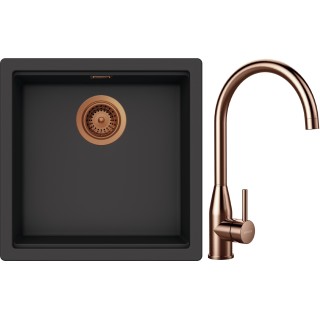 Set Schock S31-4 (dřez Kiruna N-100 Dusk + baterie Kavus Copper brushed + komponenty Copper brushed)