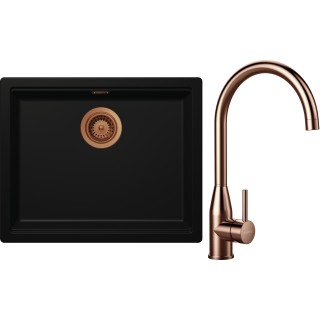 Set Schock S32-4 (dřez Kiruna N-100L Night + baterie Kavus Copper brushed + komponenty Copper...