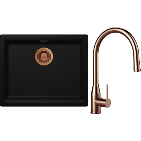 Set Schock S32-9 (dřez Kiruna N-100L Night + baterie Kavus.120 Copper brushed)