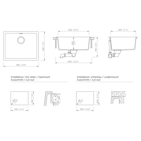Kuchyňský dřez Schock Kaia N-100L Stone, spodní montáž