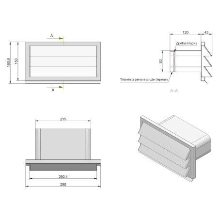 Faber 4022038 E-Jal flow 150 X - venkovní mřížka se zpětnou klapkou nerez