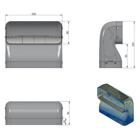 Faber 4051033 P-RBV 150 koleno ploché svislé 90° - úsporné s vodícími lamelami, světle šedé
