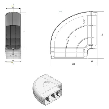 Faber 4051006 P-RBH 150 - koleno horizontální 90° s vodícími lamelami, světle šedá