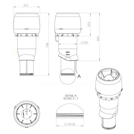 Externí ventilační jednotka Faber Vilpe, EVJ na střechu, šedá RAL 7015