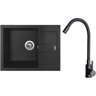 Set Sinks G26874 (dřez Amanda 650 Metalblack 74 + baterie Elasta Černá matná)