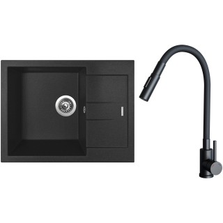 Set Sinks G26974 (dřez Amanda 650 Metalblack 74 + baterie Elasta S Černá matná)