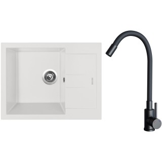 Set Sinks G26828 (dřez Amanda 650 Milk 28 + baterie Elasta Černá matná)
