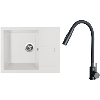 Set Sinks G26928 (dřez Amanda 650 Milk 28 + baterie Elasta S Černá matná)