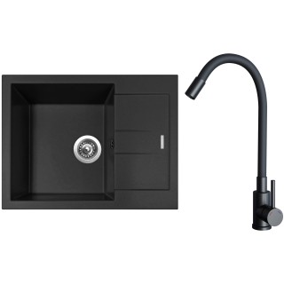 Set Sinks G26826 (dřez Amanda 650 Pureblack 26 + baterie Elasta Černá matná)