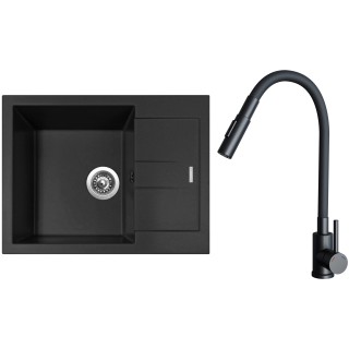 Set Sinks G26926 (dřez Amanda 650 Pureblack 26 + baterie Elasta S Černá matná)