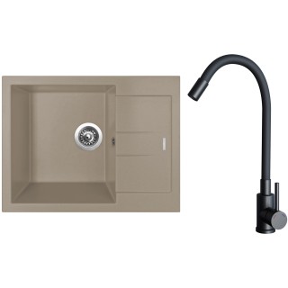 Set Sinks G26854 (dřez Amanda 650 Truffle 54 + baterie Elasta Černá matná)