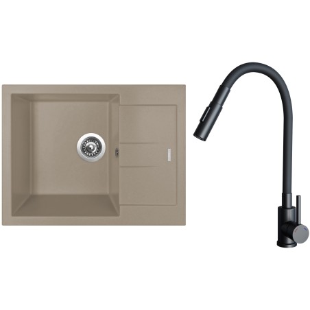 Set Sinks G26954 (dřez Amanda 650 Truffle 54 + baterie Elasta S Černá matná)