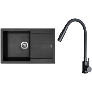Set Sinks G27574 (dřez Amanda 780 Metalblack 74 + baterie Elasta S Černá matná)