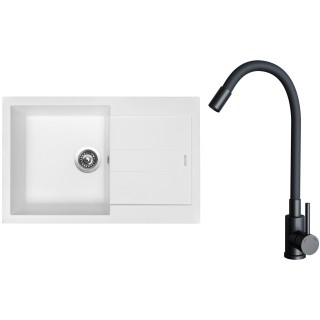Set Sinks G27428 (dřez Amanda 780 Milk 28 + baterie Elasta Černá matná)