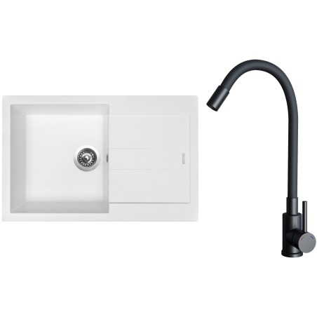 Set Sinks G27428 (dřez Amanda 780 Milk 28 + baterie Elasta Černá matná)