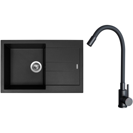 Set Sinks G27426 (dřez Amanda 780 Pureblack 26 + baterie Elasta Černá matná)