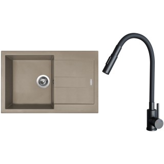 Set Sinks G27554 (dřez Amanda 780 Truffle 54 + baterie Elasta S Černá matná)