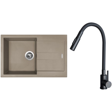 Set Sinks G27554 (dřez Amanda 780 Truffle 54 + baterie Elasta S Černá matná)