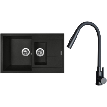 Set Sinks G27774 (dřez Amanda 780.1 Metalblack 74 + baterie Elasta S Černá matná)