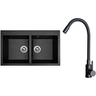 Set Sinks G34074 (dřez Amanda 860 DUO Metalblack 74 + baterie Elasta Černá matná)