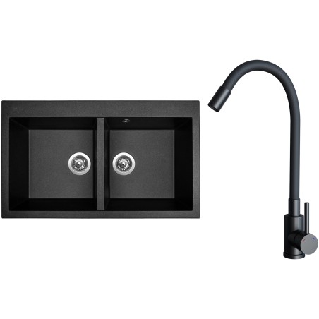 Set Sinks G34074 (dřez Amanda 860 DUO Metalblack 74 + baterie Elasta Černá matná)