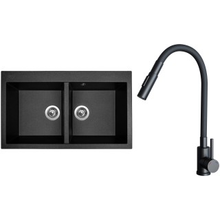 Set Sinks G34174 (dřez Amanda 860 DUO Metalblack 74 + baterie Elasta S Černá matná)