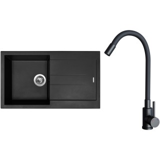 Set Sinks G27826 (dřez Amanda 860 Pureblack 26 + baterie Elasta Černá matná)
