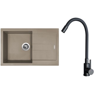 Set Sinks G27854 (dřez Amanda 860 Truffle 54 + baterie Elasta Černá matná)