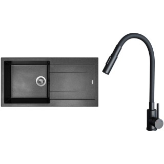 Set Sinks G28574 (dřez Amanda 990 Metalblack 74 + baterie Elasta S Černá matná)