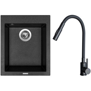Set Sinks G29930 (dřez Cube 410 Granblack 30 + baterie Elasta S Černá matná)