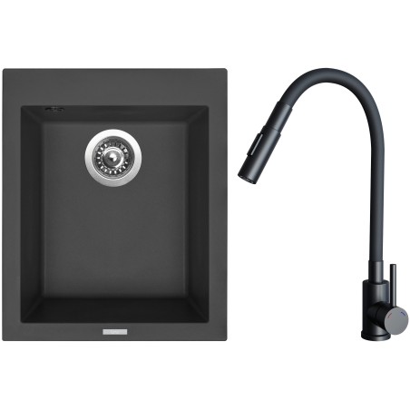Set Sinks G29926 (dřez Cube 410 Pureblack 26 + baterie Elasta S Černá matná)