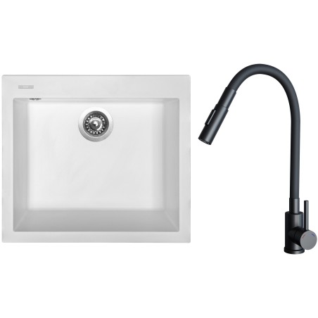 Set Sinks G30928 (dřez Cube 560 Milk 28 + baterie Elasta S Černá matná)