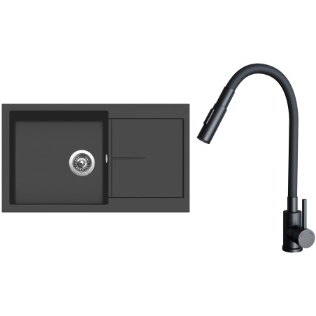 Set Sinks G32126 (dřez Infinity 860 Pureblack 26 + baterie Elasta S Černá matná)