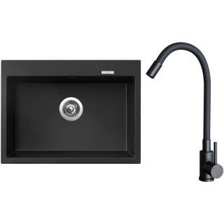 Set Sinks G32626 (dřez Maximo 680 Pureblack 26 + baterie Elasta Černá matná)