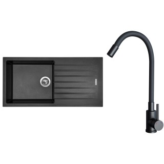 Set Sinks G33074 (dřez Perfecto 1000 Metalblack 74 + baterie Elasta Černá matná)