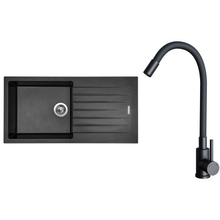 Set Sinks G33074 (dřez Perfecto 1000 Metalblack 74 + baterie Elasta Černá matná)