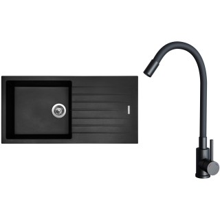 Set Sinks G33026 (dřez Perfecto 1000 Pureblack 26 + baterie Elasta Černá matná)
