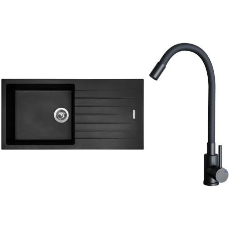 Set Sinks G33026 (dřez Perfecto 1000 Pureblack 26 + baterie Elasta Černá matná)