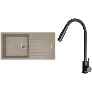 Set Sinks G33154 (dřez Perfecto 1000 Truffle 54 + baterie Elasta S Černá matná)