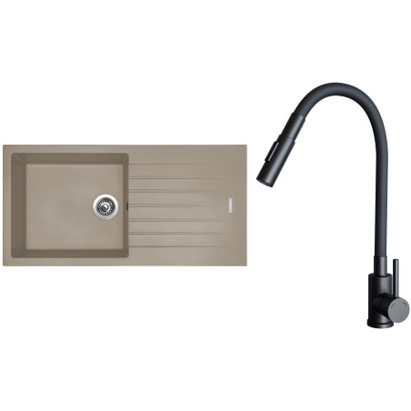 Set Sinks G33154 (dřez Perfecto 1000 Truffle 54 + baterie Elasta S Černá matná)