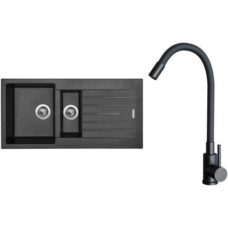 Set Sinks G33274 (dřez Perfecto 1000.1 Metalblack 74 + baterie Elasta Černá matná)