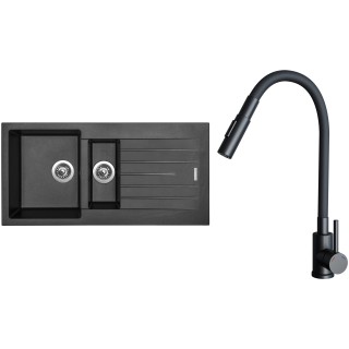 Set Sinks G33374 (dřez Perfecto 1000.1 Metalblack 74 + baterie Elasta S Černá matná)
