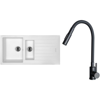 Set Sinks G33328 (dřez Perfecto 1000.1 Milk 28 + baterie Elasta S Černá matná)